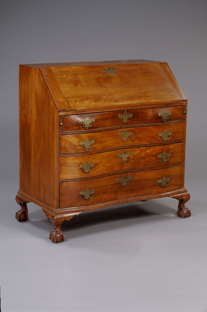 Appraisal: MASSACHUSETTS CHIPPENDALE CARVED MAPLE REVERSE SERPENTINE SLANT-LID DESK PROBABLY NORTH