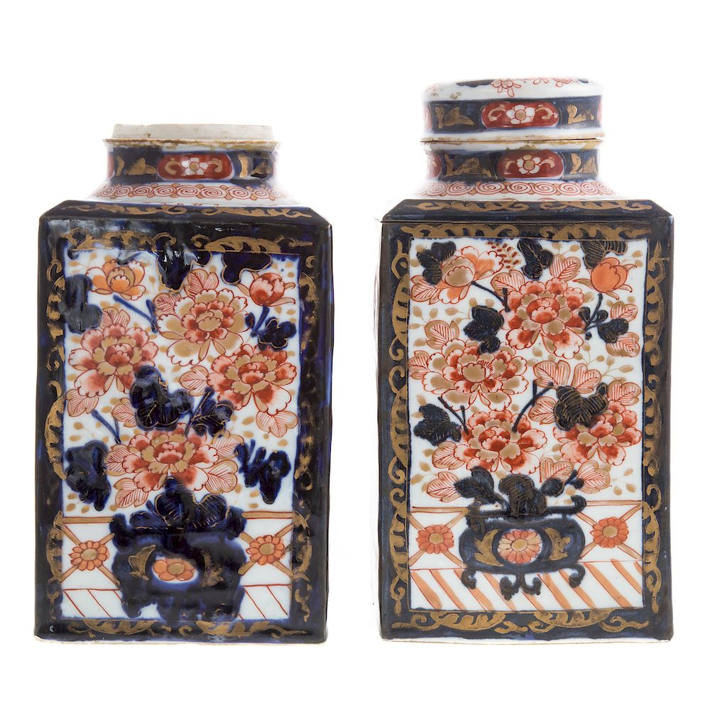 Appraisal: Pair Japanese Imari Porcelain Paneled Tea Caddies second half- th