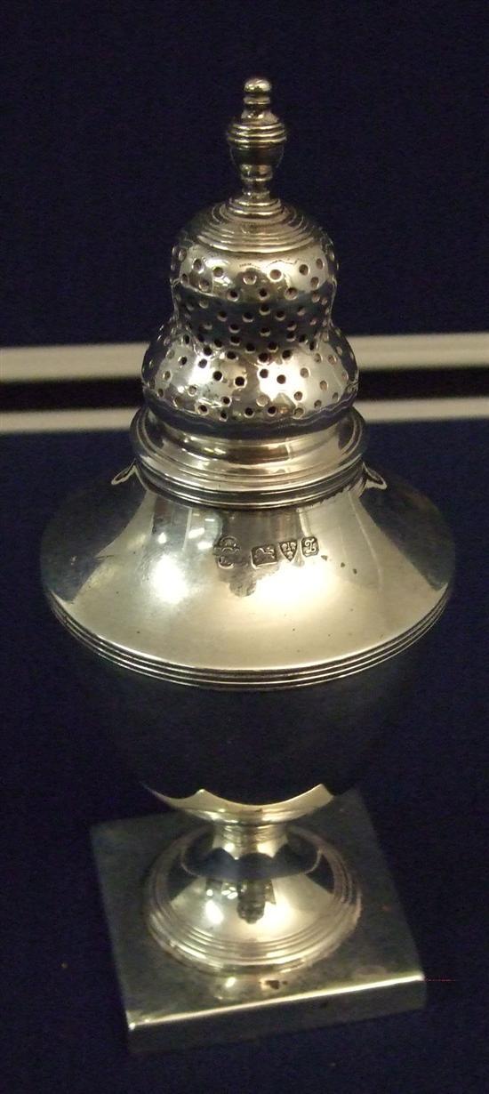 Appraisal: George V silver sugar caster of baluster form with reeded