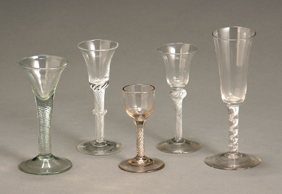 Appraisal: Group of Five Georgian Air Twist Glasses th Century Consisting