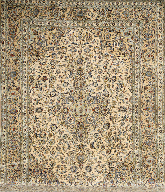 Appraisal: Keshan Rug Post Beige ground with palmette and trellising vine