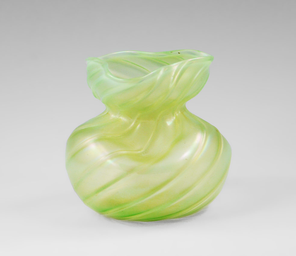 Appraisal: IRIDESCENT PINCHED GLASS VASE Possibly Loetz green iridescent glass with