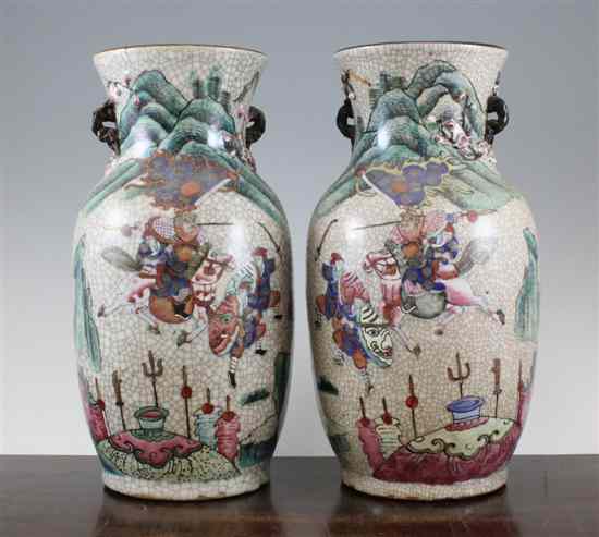 Appraisal: A pair of Chinese famille rose crackleglaze vases late th