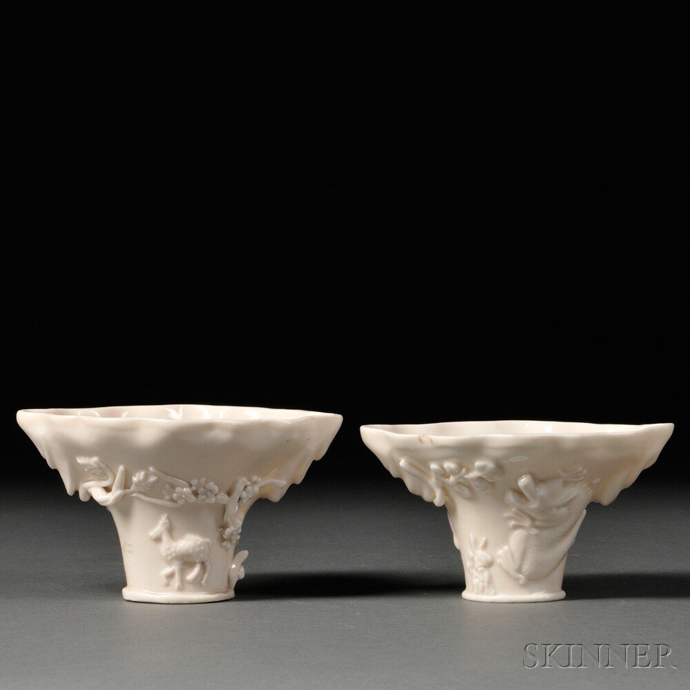 Appraisal: Two Blanc-de-Chine Libation Cups China Qing Dynasty of rhinoceros horn