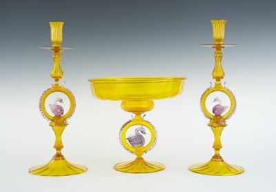 Appraisal: A Venetian Murano Glass Swan Garniture Set Attributed to Salviati