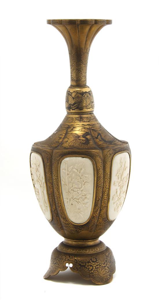 Appraisal: Japanese Ivory Gilt and Patinated Metal Vase of baluster form