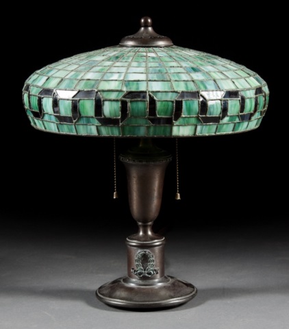 Appraisal: American leaded glass table lamp with metal base first quarter-