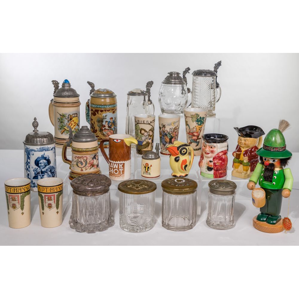 Appraisal: STEIN AND CUP ASSORTMENT items including steins of varying styles