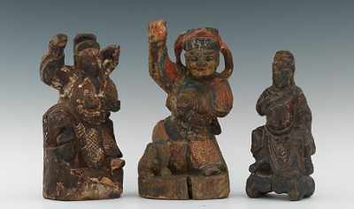 Appraisal: A Group of Three Chinese Carved Wood Figures With remnants