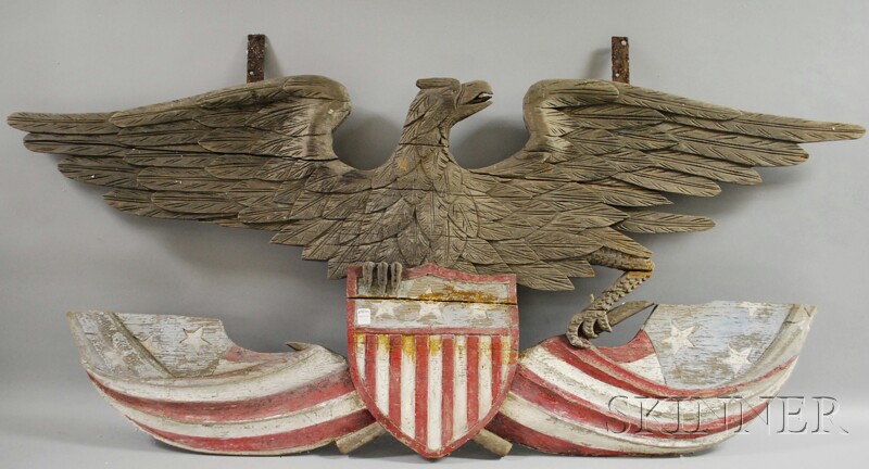 Appraisal: Large Carved and Painted Wood American Eagle with Shield and