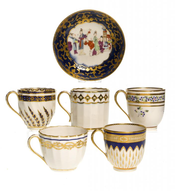 Appraisal: A DERBY FLUTED COFFEE CAN AND FOUR DERBY COFFEE CUPS