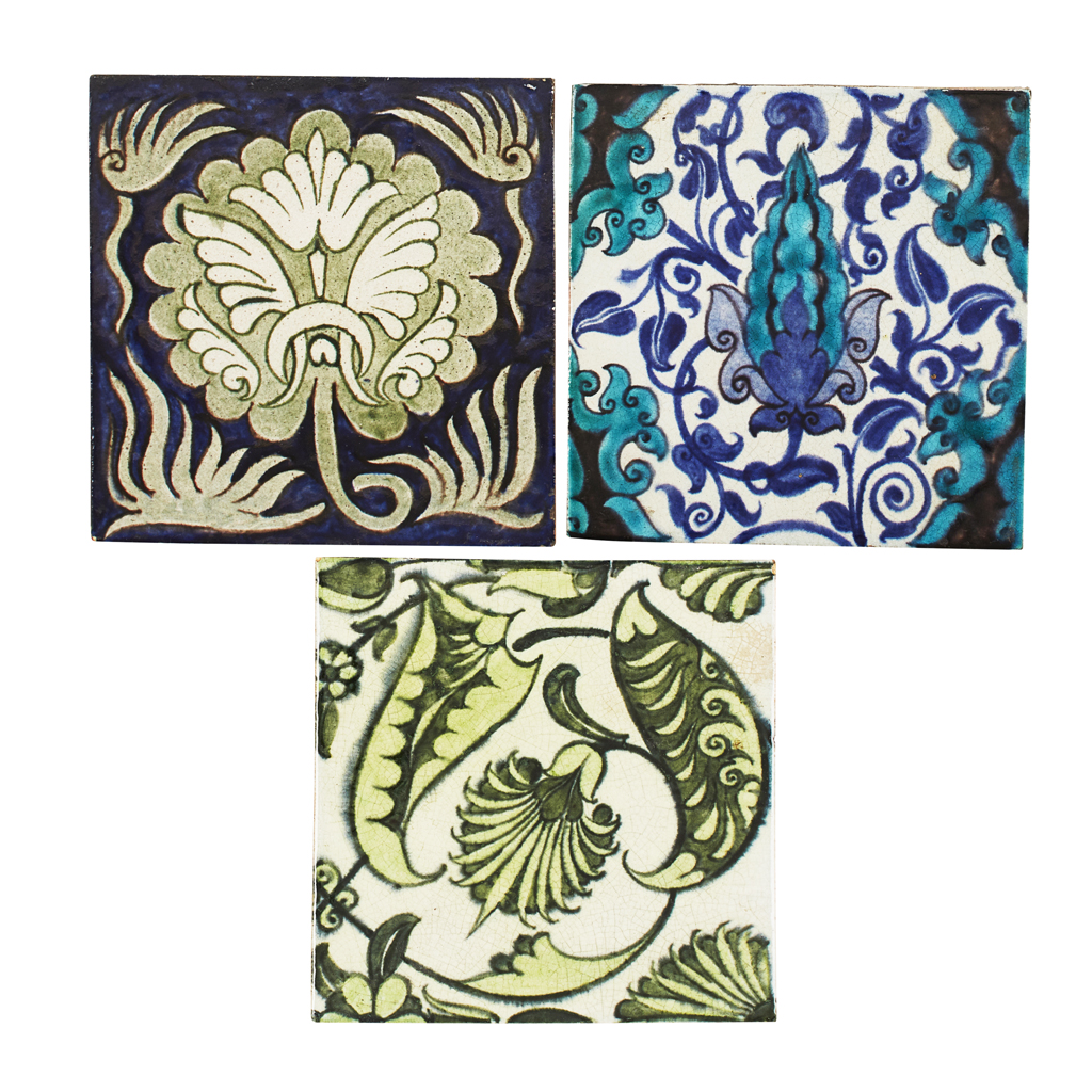 Appraisal: WILLIAM DE MORGAN - THREE PERSIAN AND IZNIK STYLE TILES