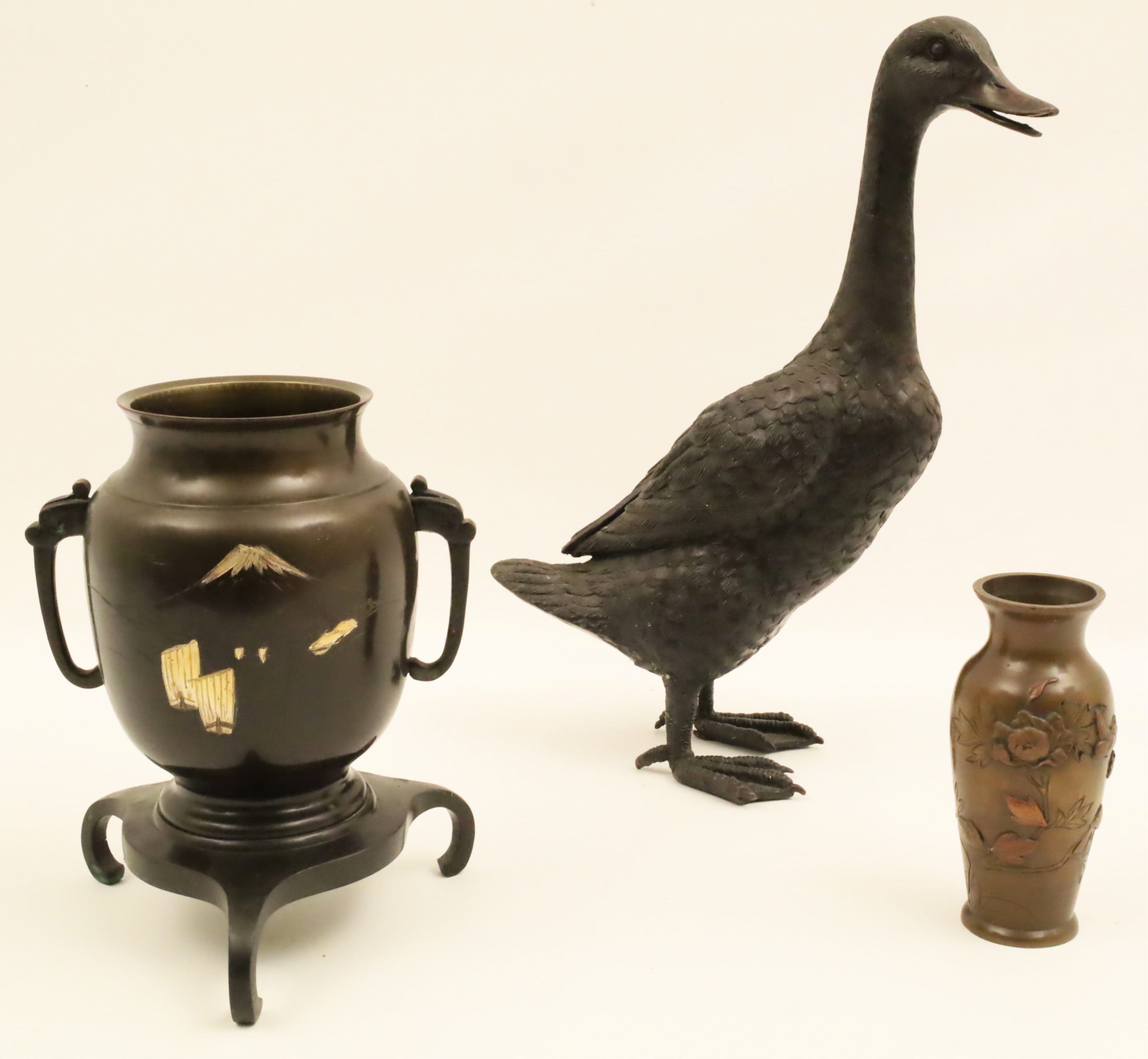 Appraisal: GROUP OF ORIENTAL BRONZE ITEMS Including a double handled urn