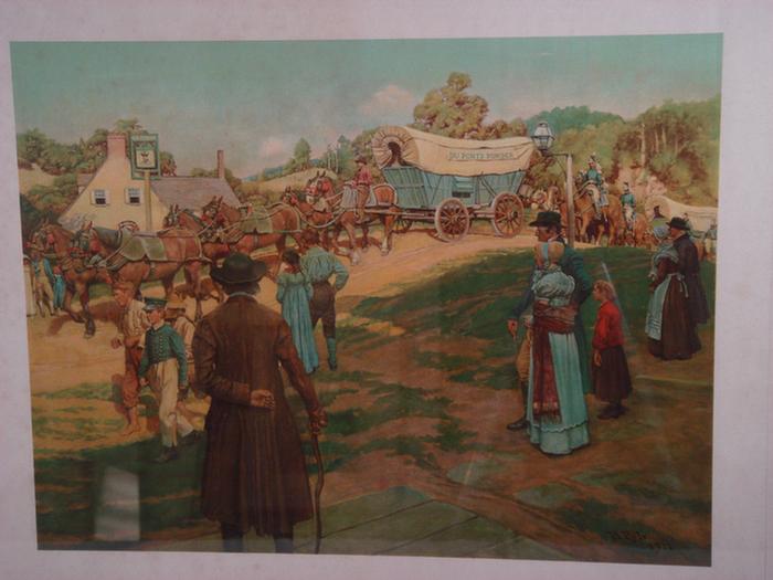 Appraisal: Howard Pyle color lithographic advertisement DuPont Powder Wagon carrying powder