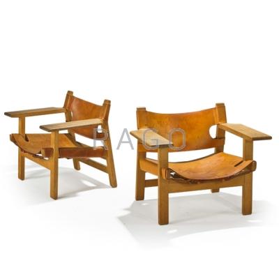 Appraisal: BORGE MOGENSEN FREDERICIA STOLEFABRIK Pair of Spanish chairs Denmark s