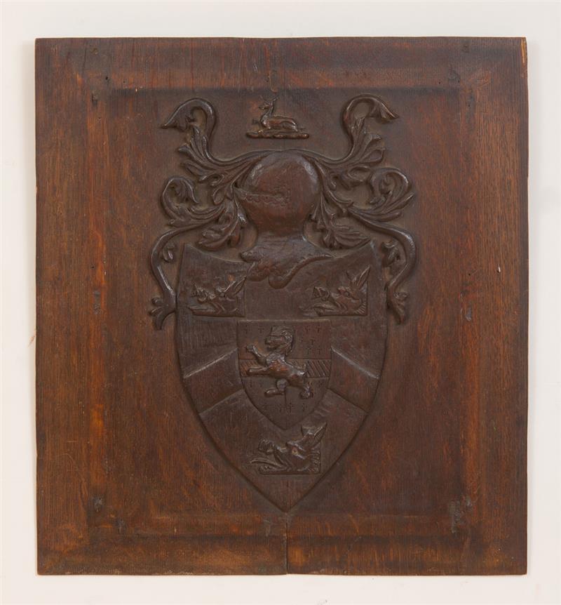 Appraisal: EUROPEAN CARVED WOOD PANEL WITH COAT OF ARMS x in