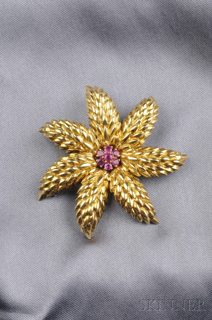 Appraisal: kt Gold and Ruby Pendant Brooch Tiffany Co Italy designed