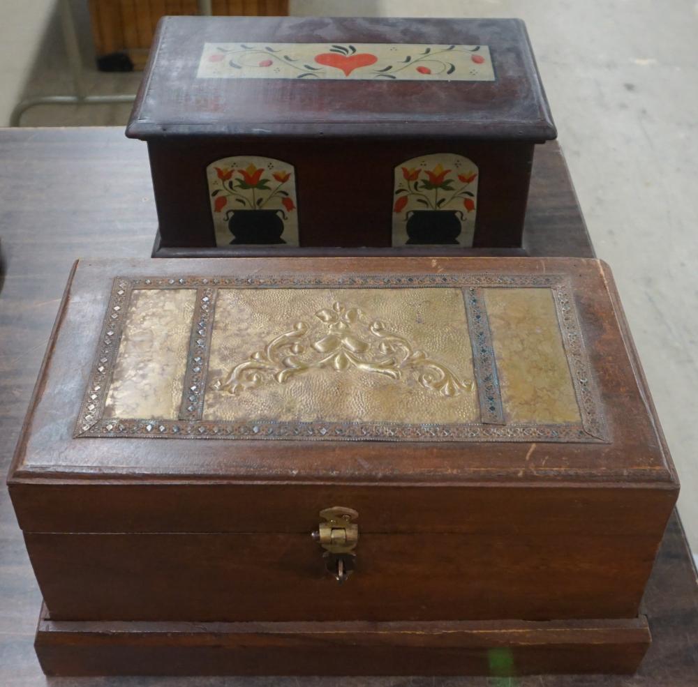 Appraisal: DIMINUTIVE PENNSYLVANIA DUTCH DECORATED PINE LIFT-TOP BLANKET TRUNK AND A