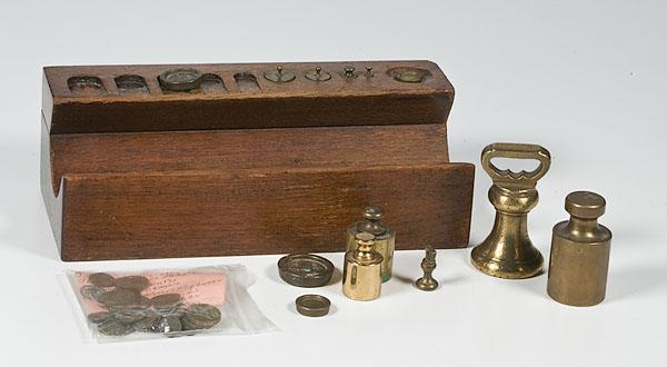 Appraisal: LOT OF ASSORTED SCALE WEIGHTS includes bell-form brass weights and