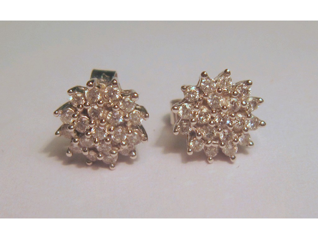 Appraisal: Nine carat white mounted diamond flower head cluster stud earrings