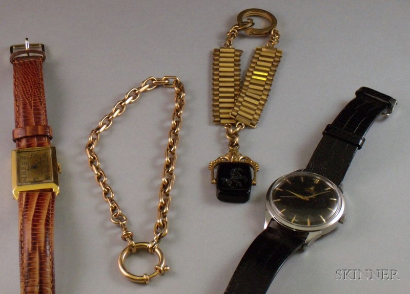 Appraisal: Two Men's Wristwatches and Two Watch Chains one chain with