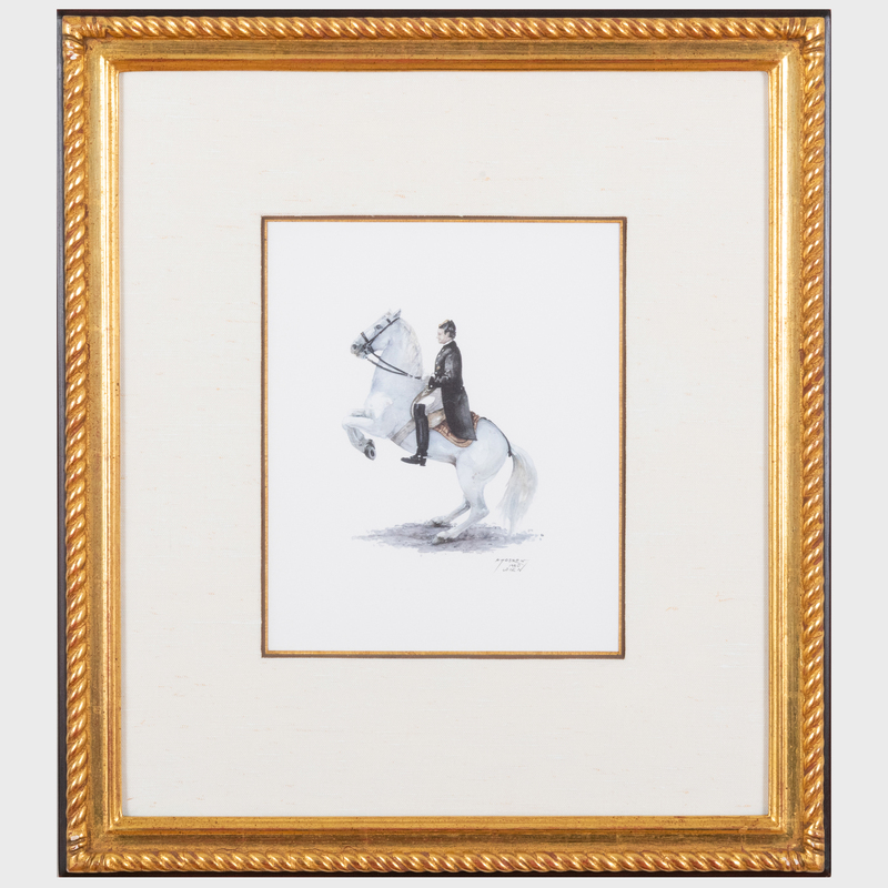 Appraisal: TH CENTURY SCHOOL HORSE AND RIDER Watercolor on paper indistinctly