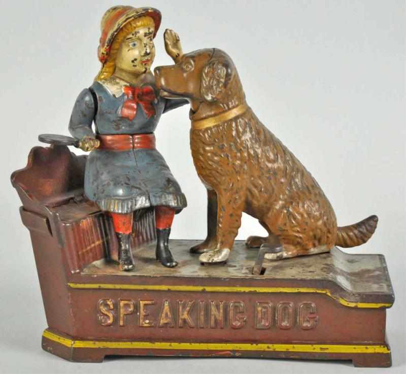 Appraisal: Cast Iron Speaking Dog Mechanical Bank Description Manufactured by Shepard