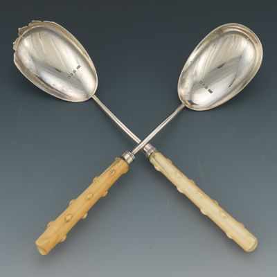 Appraisal: A Silver and Ivory Bone Handled Salad Set Sterling silver