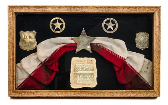 Appraisal: Sale Lot A Framed Collection of Contemporary Tin Star Marshall