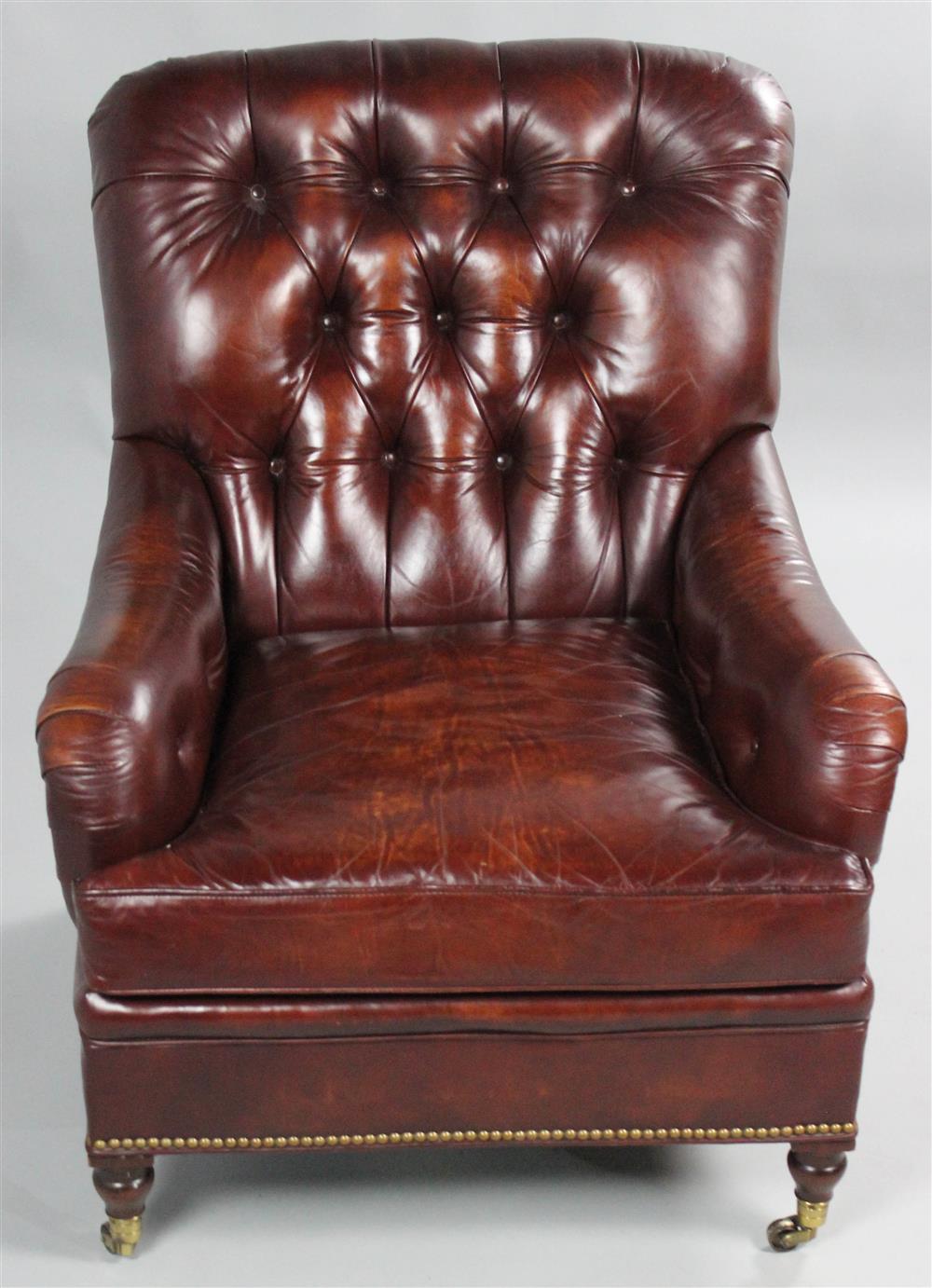 Appraisal: HICKORY CHAIR ENGLISH COUNTRY HOUSE STYLE CORDOVAN BROWN TUFTED LEATHER