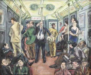 Appraisal: FRIEDMAN J J WPA Style Oil on Canvas Subway Riders