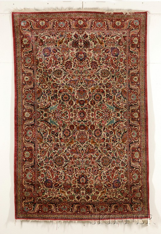 Appraisal: Kashan Silk Rug Central Persia early th century ft in