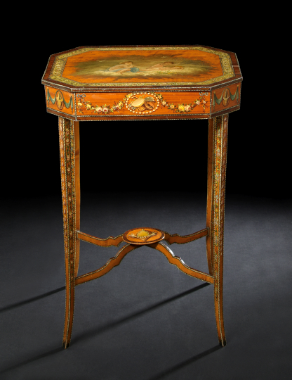 Appraisal: Good Edwardian Polychrome-Decorated Satinwood Occasional Table ca in the Adam