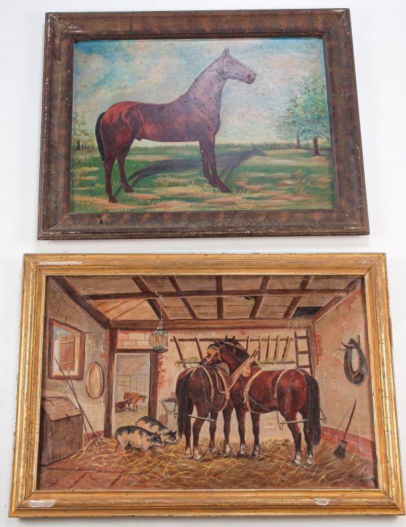 Appraisal: TWO PAINTINGS OF HORSES First half th century Unsigned Oil