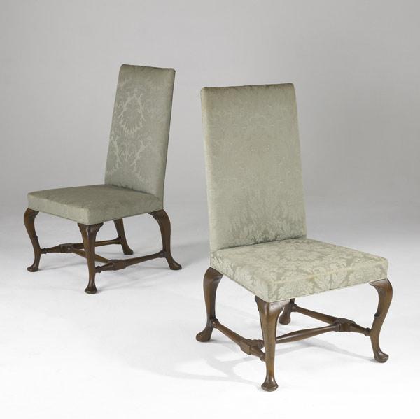 Appraisal: ENGLISH QUEEN ANNE CHAIRS Pair of high-back side chairs upholstered