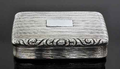 Appraisal: A George IV silver rectangular snuff box with reeded decoration