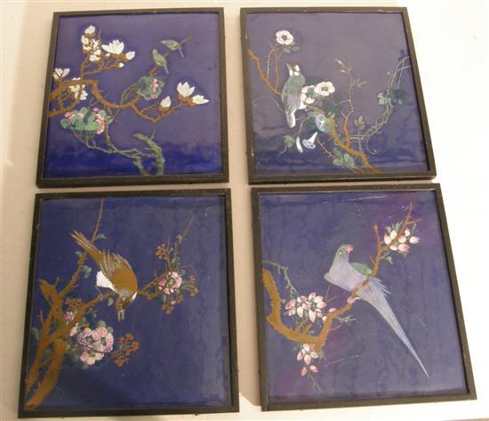 Appraisal: Set of four Chinese enamelled tiles each with a blue