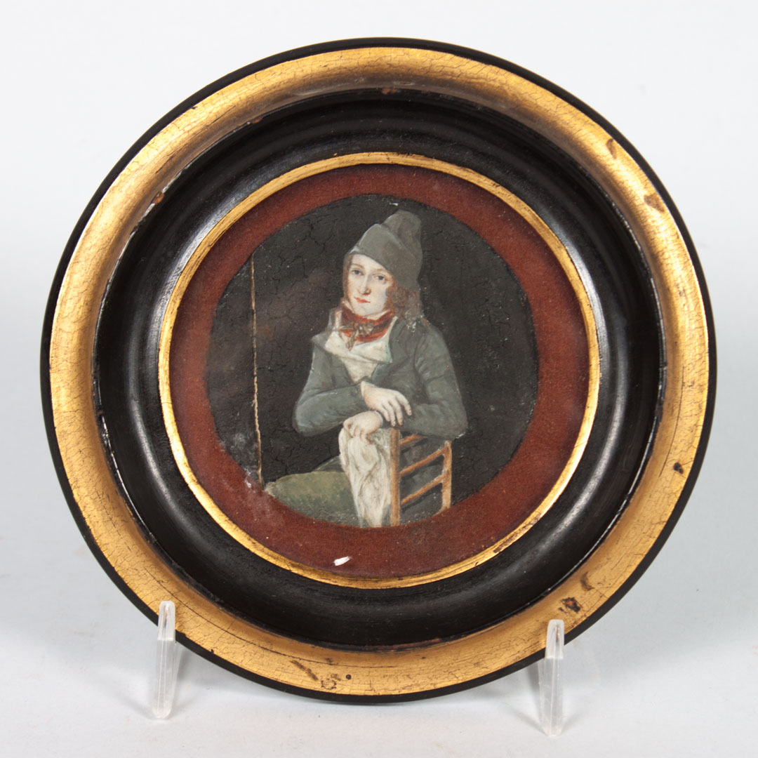 Appraisal: French School th c miniature seated gentleman gouache on ivory