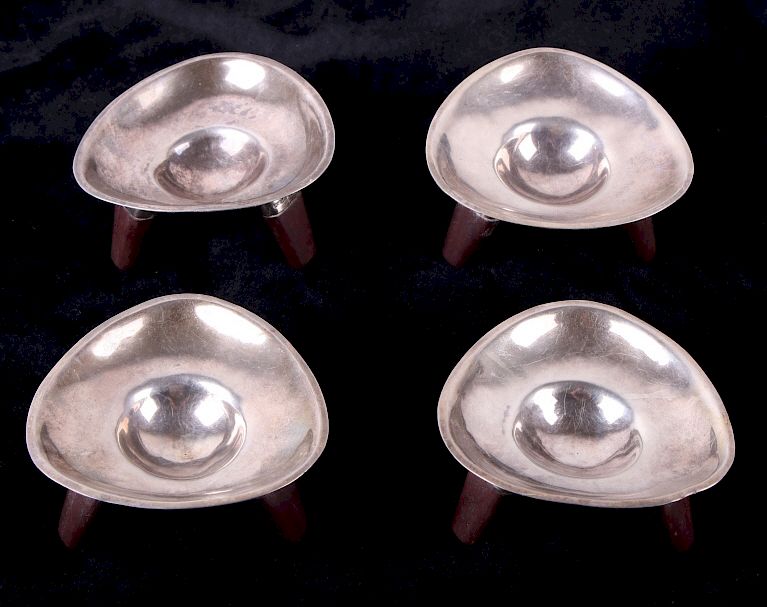 Appraisal: 's Taxco Sterling Silver and Rosewood Dishes Featured in this