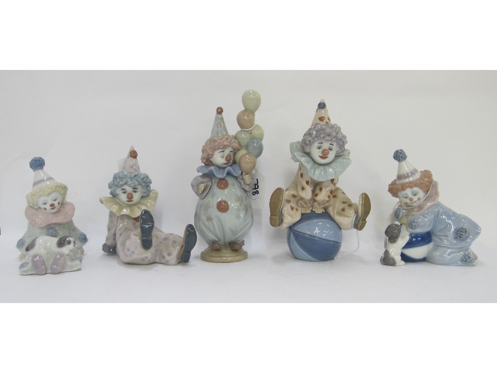 Appraisal: Five Lladro figures of pierrots in various poses