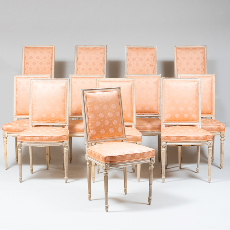 Appraisal: Set of Twelve Louis XVI Style Painted and Upholstered Dining