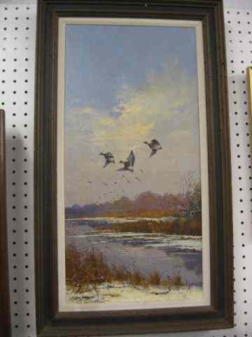 Appraisal: George Stevens Oil Mallards in Flight well listed artist on