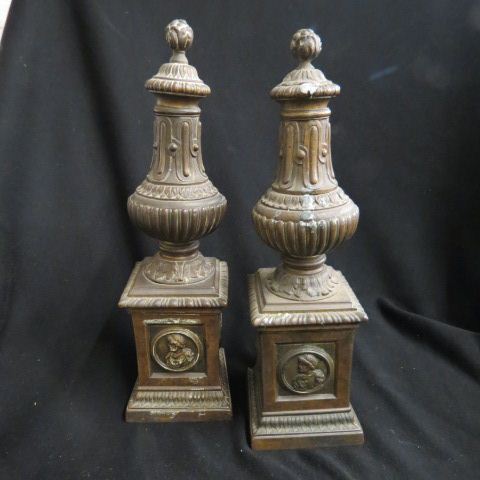 Appraisal: Pair of French Style Chenets classical urn pedestal shape