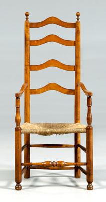 Appraisal: Delaware Valley ladder back armchair four-slat back baluster arm supports