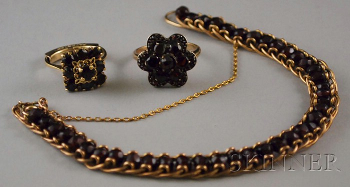 Appraisal: Three Garnet Items an kt gold and garnet ring a