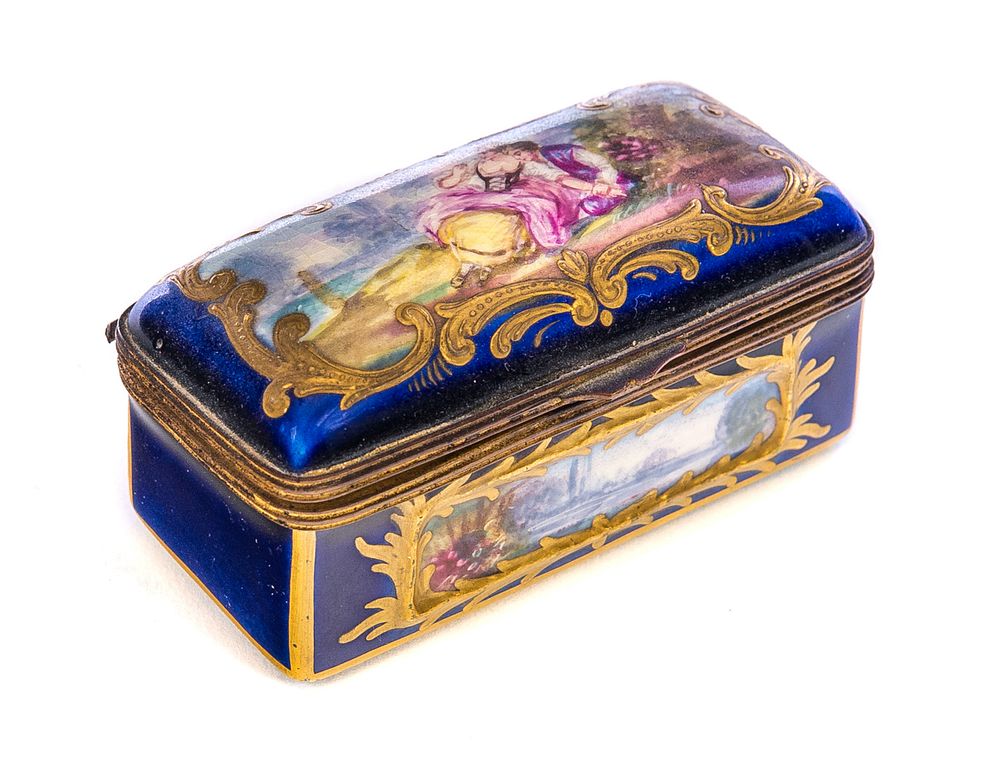 Appraisal: Sevres French Porcelain Box Romantic courting Scene Serves French Porcelain