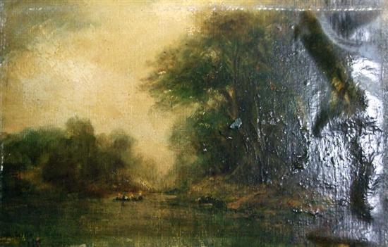 Appraisal: th century English school River landscape oil on board h