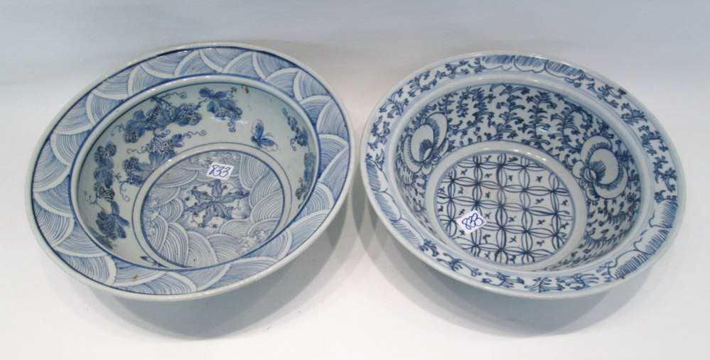 Appraisal: TWO CHINESE BLUE AND WHITE PORCELAIN BOWLS one having aquatic