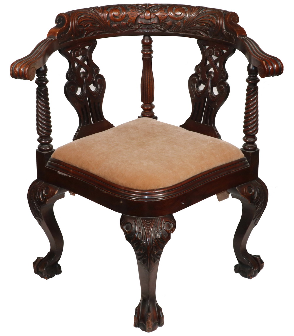 Appraisal: VICTORIAN CARVED CORNER CHAIR Late th c Carved Mahogany North