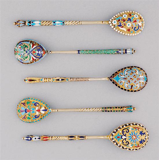 Appraisal: Russian silver-gilt and enamel spoons Moscow late th early th